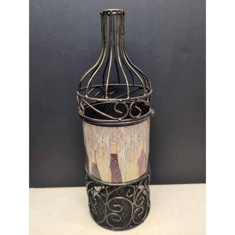 Wine Bottle Shaped Cork Holder Brown Metal Wire Bar Decor Display